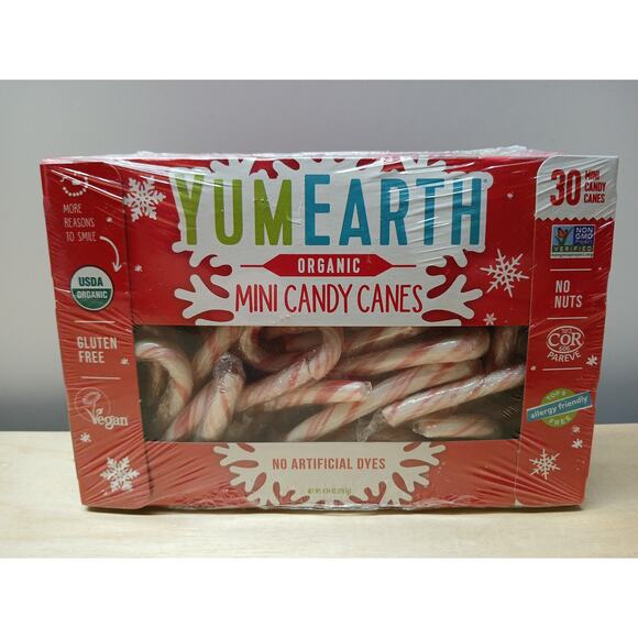 Yum Earth Organic Candy Canes Mini 4-BOXES of 30 Pcs (120 Total) Peppermint NEW - Picture 1 of 3